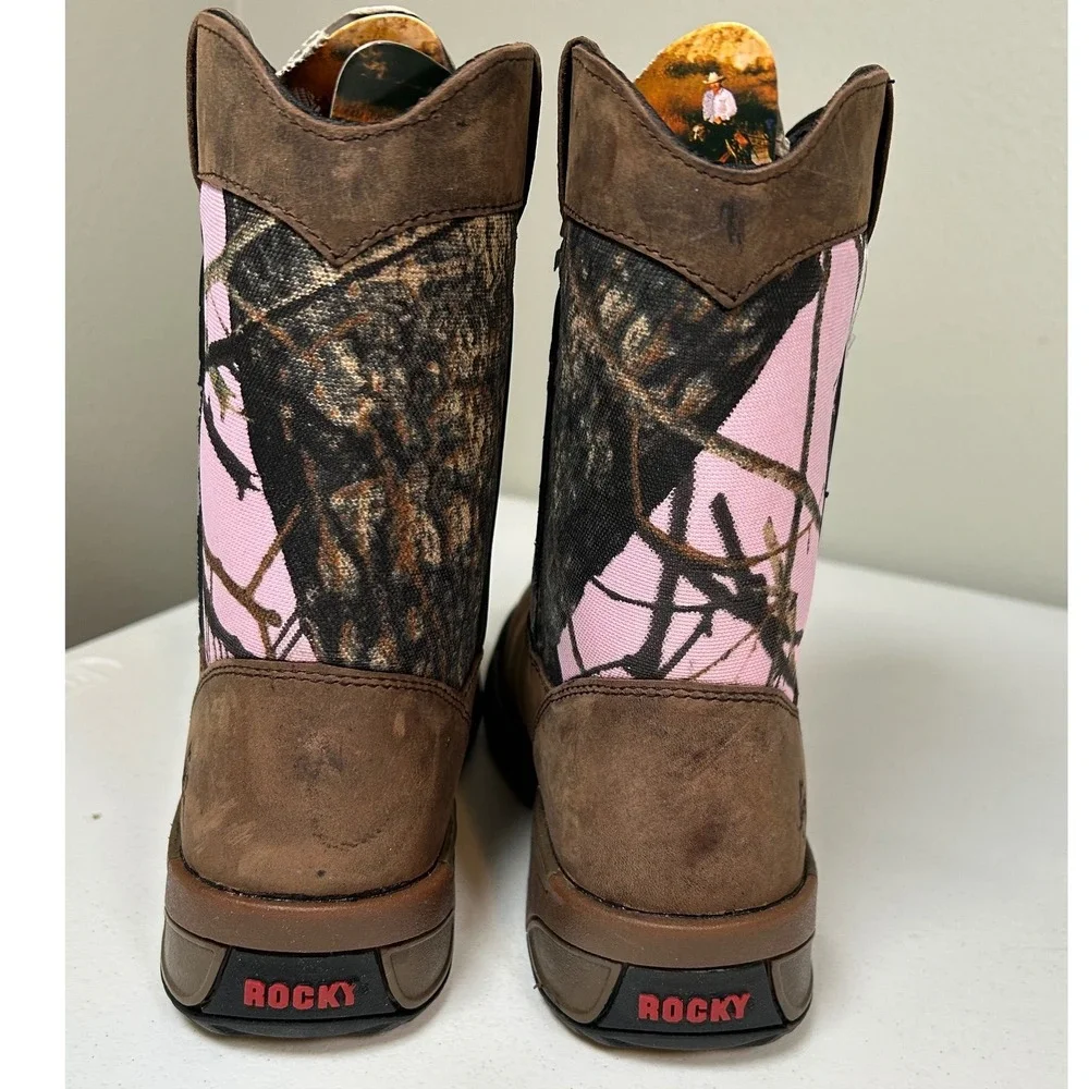 Rocky Hunting Boots Big Kids Girls 5M Women's 6.5 Brown Pink Camo 8 Inch Pull On